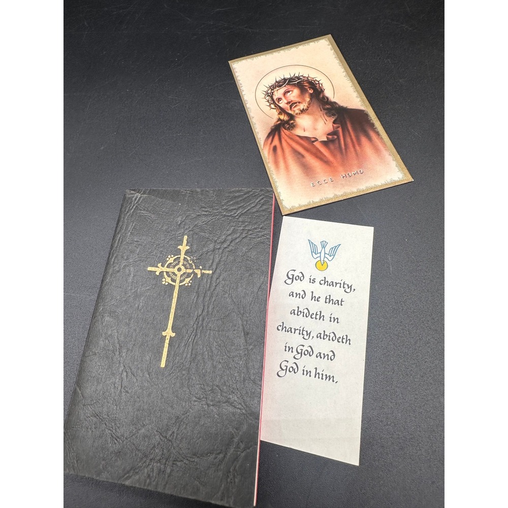 Catholic Prayer Book Holy Card Blessed Sacrament Black Gold Cross Pocket Size